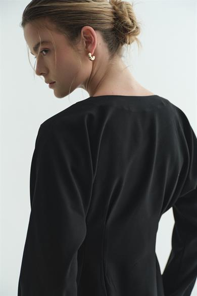 Pile Detaylı Bluz Siyah