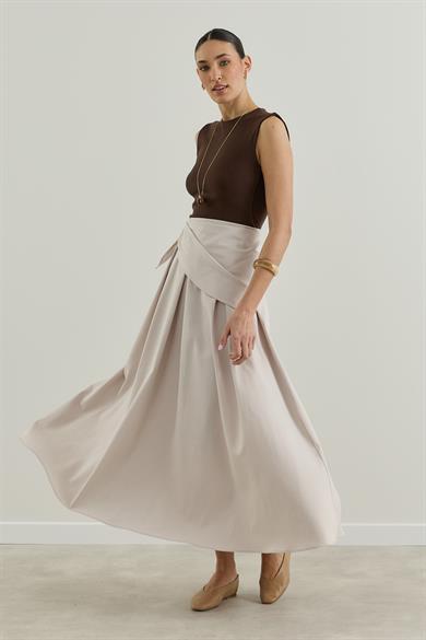 Seyyar Kumaş Kemerli Pileli Etek Taş