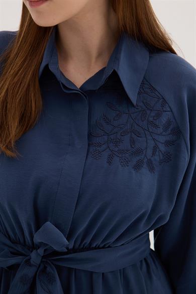 Nakışlı Modal Elbise Lacivert