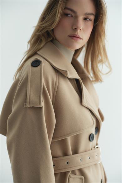 Rüzgarlıklı Kaşe Kaban bej