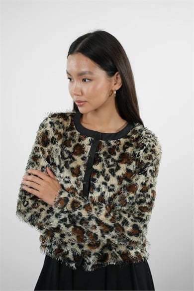 Kırçıllı Leopar Desenli Hırka