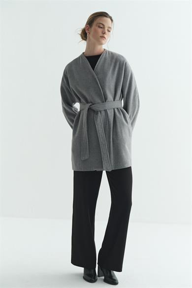 Astarlı Kaşe Kimono Melanj Gri