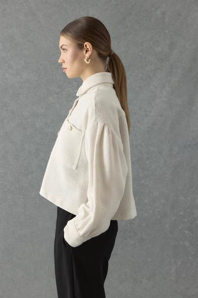 Crop Tüvit Gömlek Ekru