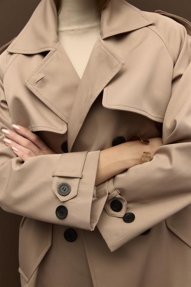 Raina Pamuk Gabardin Kruvaze Trençkot Vizon