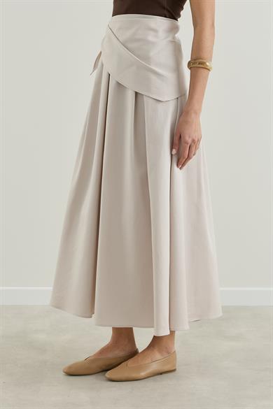 Seyyar Kumaş Kemerli Pileli Etek Taş