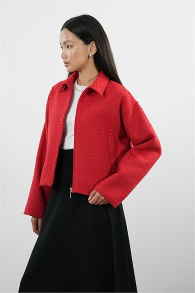 Oversize Fermuarlı Tüvit Astarlı Ceket