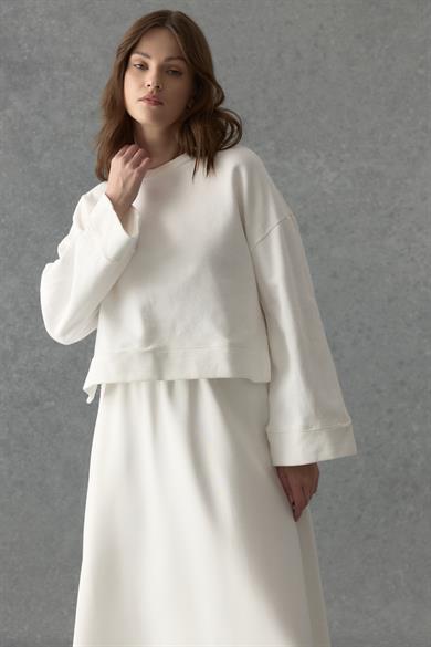 Üç iplik Kısa Sweat Ekru