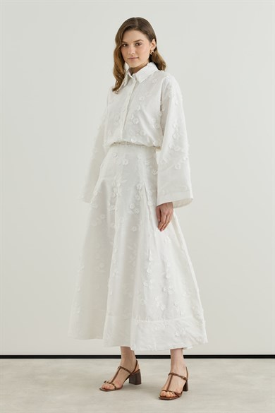 Viona Nakışlı Gömlek Etek Vual Takım Ekru