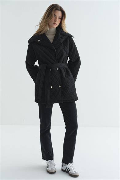 Çıtçıtlı Kapitone Mont Sİyah