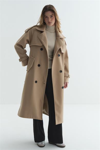 Rüzgarlıklı Kaşe Kaban bej