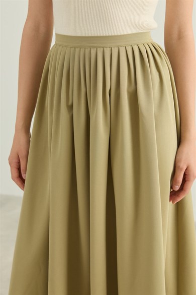 Outlet Sık Pileli Pamuk Gabardin Etek