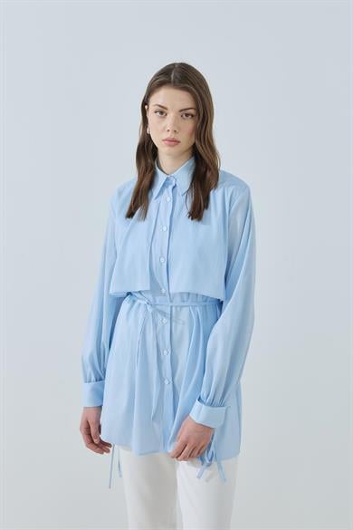 Rüzgarlıklı Bağcıklı Gömlek Mavi