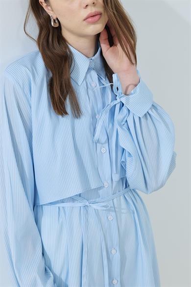 Rüzgarlıklı Bağcıklı Gömlek Mavi