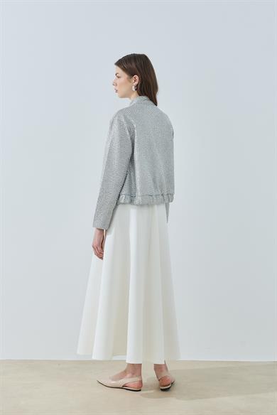 Simli Brokar Bomber Ceket Gümüş