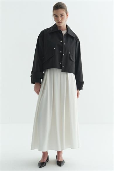 Gabardin Çıtçıtlı Astarlı Ceket Siyah