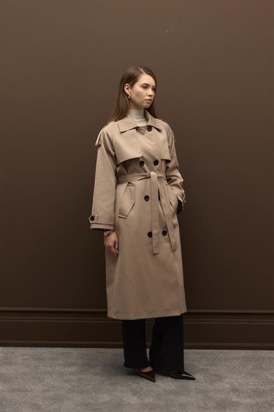 Raina Pamuk Gabardin Kruvaze Trençkot Vizon