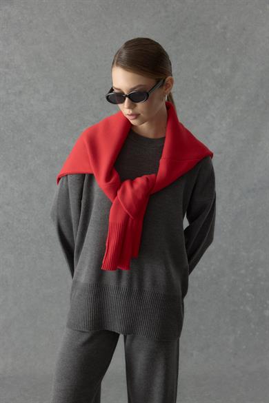 Ribana Geçişli Triko Takım Füme