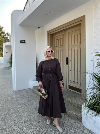 Nervürlü Vual Elbise Kahverengi