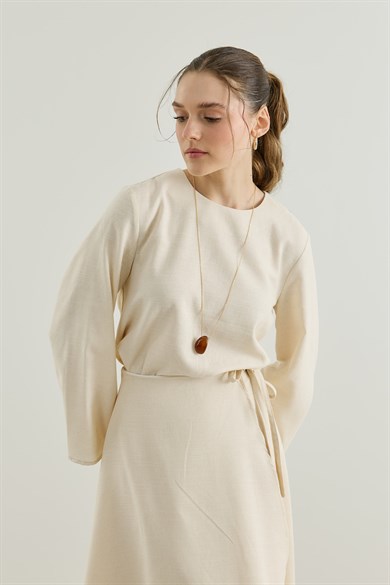 Anvelop Etekli Keten Takım  Bej 