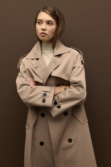 Raina Pamuk Gabardin Kruvaze Trençkot Vizon