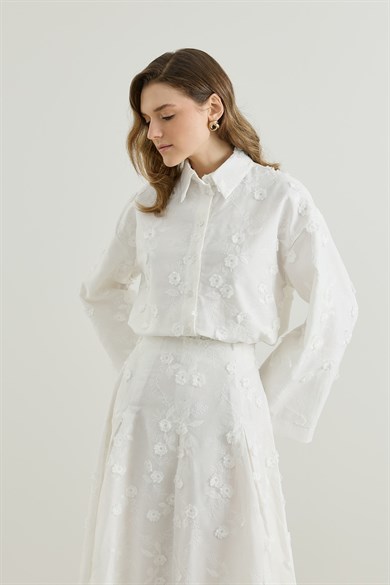 Viona Nakışlı Gömlek Etek Vual Takım Ekru