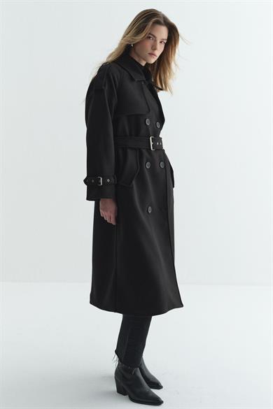 Rüzgarlıklı Kaşe Kaban Siyah