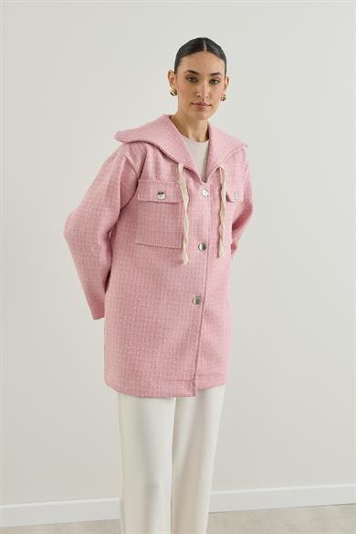 Geniş Yakalı Tüvit Ceket Pembe