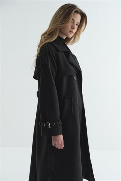 Rüzgarlıklı Kaşe Kaban Siyah