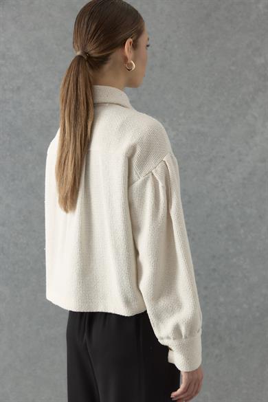 Crop Tüvit Gömlek Ekru