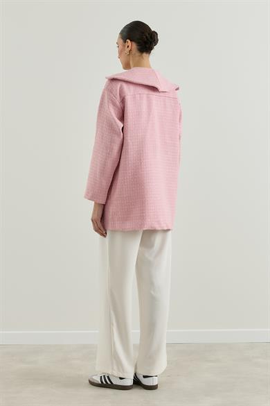 Geniş Yakalı Tüvit Ceket Pembe