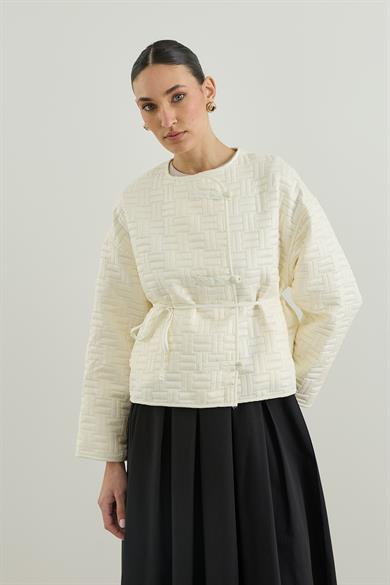 İnce Kapitone Mevsimlik Ceket Krem