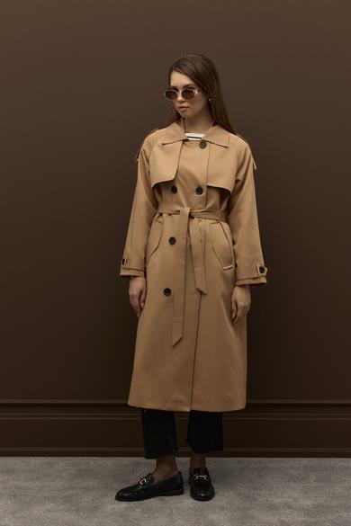 Raina Pamuk Gabardin Kruvaze Trençkot Camel