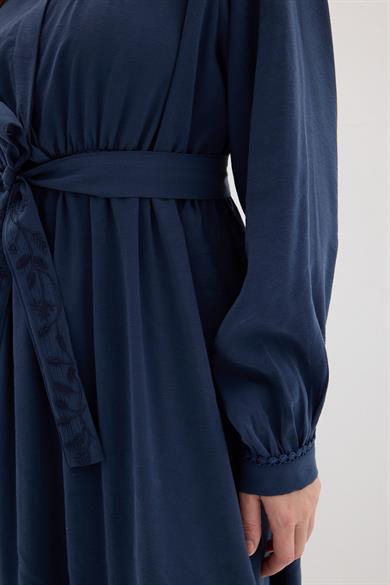 Nakışlı Modal Elbise Lacivert