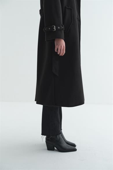 Rüzgarlıklı Kaşe Kaban Siyah