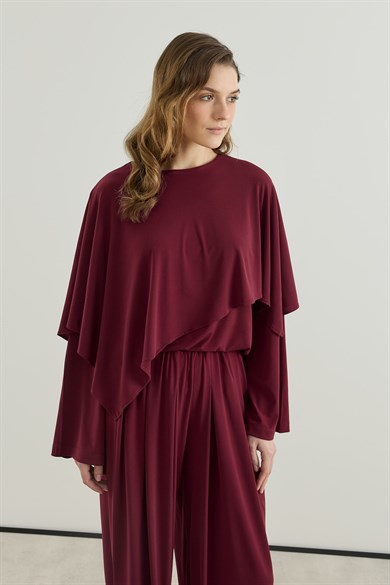 Asimetrik Kesim Tunik Pantolon Sandy Takım Bordo