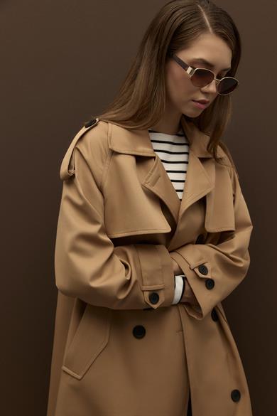 Raina Pamuk Gabardin Kruvaze Trençkot Camel