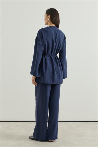 Anvelop Kapamalı Pantolonlu Kimono Takım Lacivert