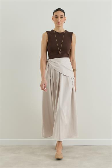 Seyyar Kumaş Kemerli Pileli Etek Taş