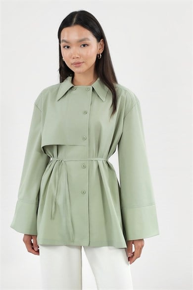 Biye Kemerli Pamuk Gabardin Ceket