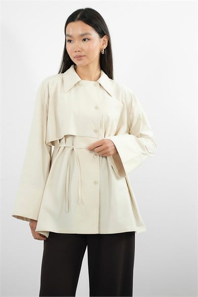 Biye Kemerli Pamuk Gabardin Ceket