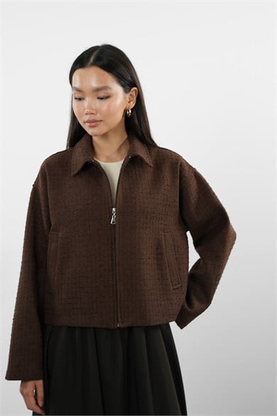 Oversize Fermuarlı Tüvit Astarlı Ceket