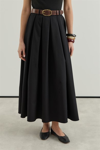 Pilikaşeli Etek Siyah