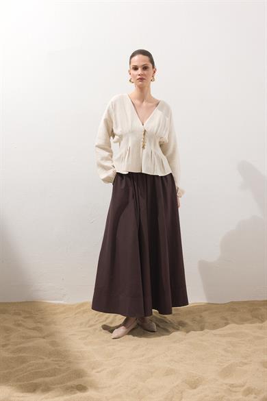 Pile Detaylı Keten Bluz