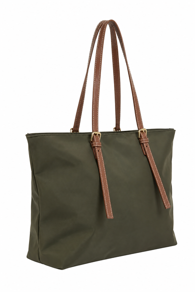 İnce Askılı Deri Detaylı Shopper Çanta