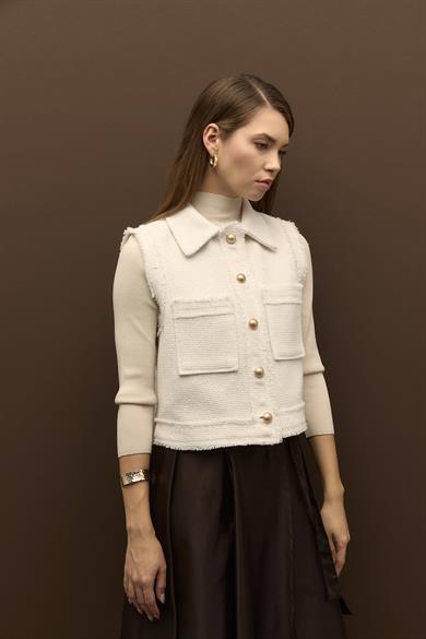 Astarlı Tüvit Yelek Beyaz