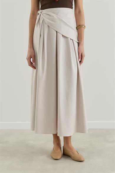 Seyyar Kumaş Kemerli Pileli Etek Taş