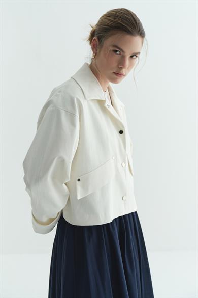 Gabardin Çıtçıtlı Astarlı Çeket Krem 