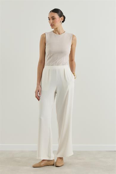 Krep Palazzo Pantolon Ekru