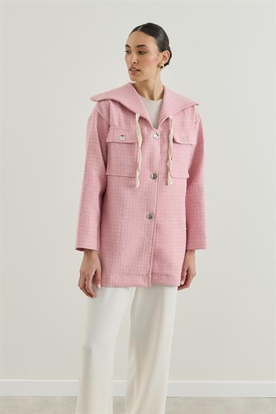 Geniş Yakalı Tüvit Ceket Pembe