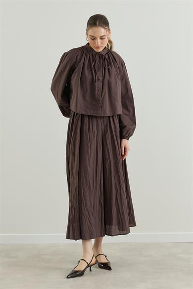 Vual Astarlı Kraş Etek Kahverengi